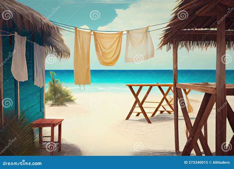 Luxury Beach Resort, with the Clothesline Hanging between Two Cabanas ...