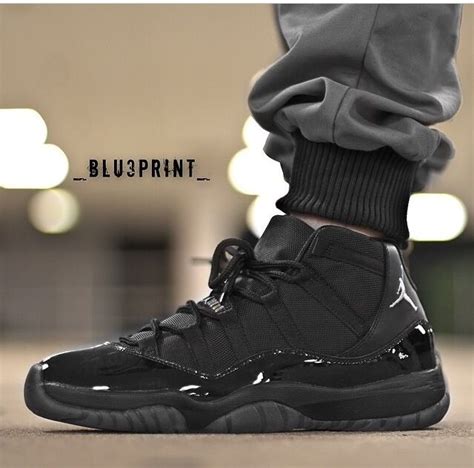 Air Jordan 11 "Blackout" - Tags: sneakers, hi-tops, all black, shiny ...