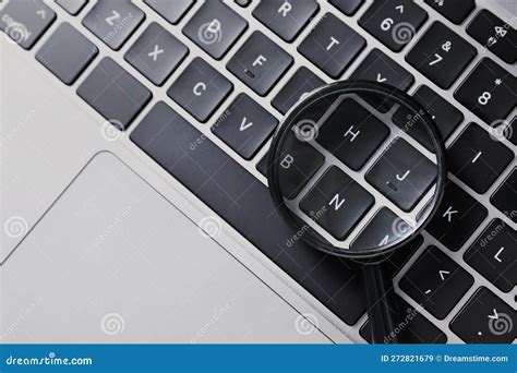 Magnifying Glass on Keyboard of Laptop, Top View Stock Image - Image of looking, detective ...