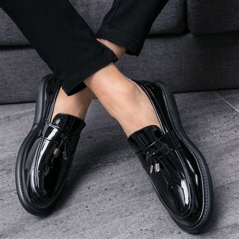 Black Tassels Patent Baroque Mens Thick Sole Oxfords Loafers Dappermen ...