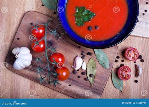 Tomato Soup with Ingredients for Cooking Stock Photo - Image of garlic, preparation: 47381150