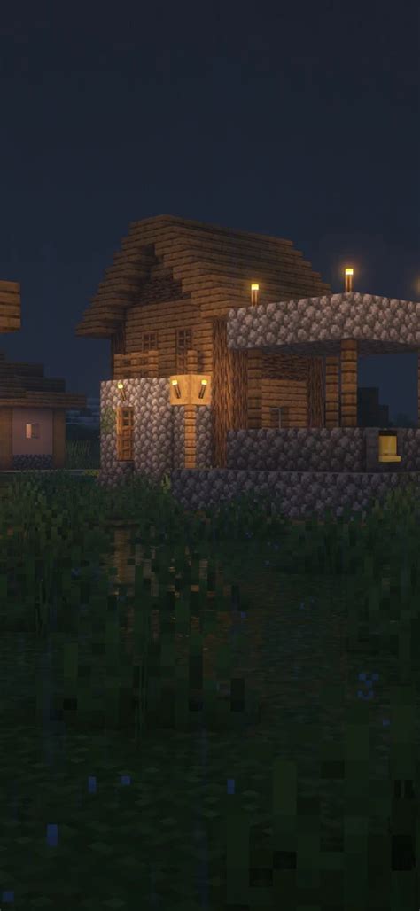 Minecraft, Village, Video Games, Cube, Night 4K Wallpaper