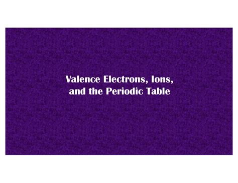 Valence Electrons, Ions, and the Periodic Table | Schemes and Mind Maps Chemistry | Docsity