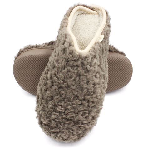 LAVRA Women's Faux Fur Lined Slippers Furry Bedroom Hard Botton Shoes ...