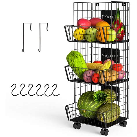 Buy 3 Tier Fruit Vegetable Baskets with Wheel, Removable Chalkboards ...