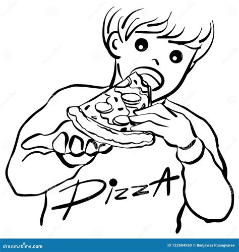 Boy Eating Pizza Vector Illustration Hand Drawing Design Stock Vector ...