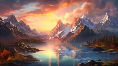 Premium AI Image | Majestic Mountains at Sunset