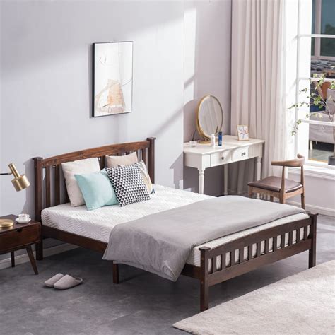 Queen Bed Frame with Headboard, UHOMEPRO Solid Wood Queen Platform Bed Frames with Strong Slat ...