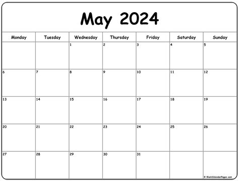 May 2024 Monday Calendar | Monday to Sunday