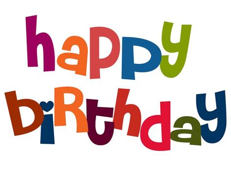 the words happy birthday are multicolored in different font styles and colors on a white background