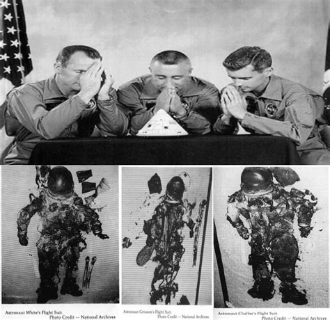 Apollo 1 Astronauts Ed White (left), Gus Grissom (center), & Roger B. Chaffee (right) jokingly ...