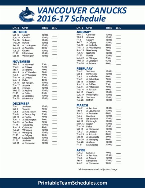 Canucks Printable Schedule 2022-2023 - Printable Schedule