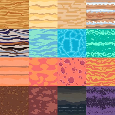 Set of vector seamless cartoon textures. Abstract stone, sand, rock and desert natural patterns ...