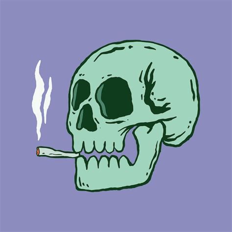 Premium Vector | Green skull smoking art illustration hand drawn style ...