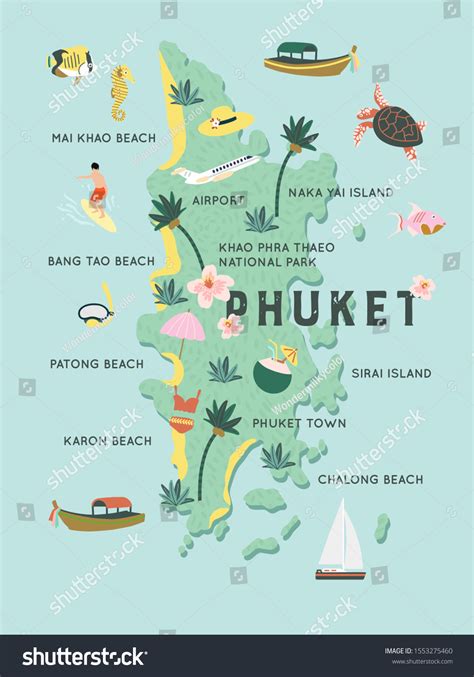 Hand Drawn Map Phuket Island Thailand 库存矢量图（免版税）1553275460 | Shutterstock