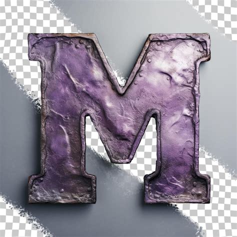 Premium PSD | Purple eroded letter m in bold font on a transparent background