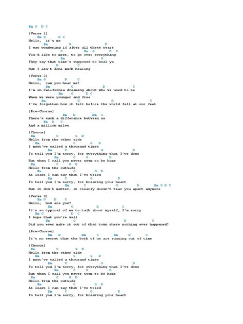 Hello Chord | PDF | Song Structure | Songs