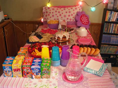 Slumber Party Food Table | the food was breakfast food we had mini cereal boxes Protein Pudding ...