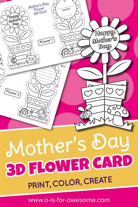 3D Flower Cards Kids Color-your-own Mother's Day - Etsy