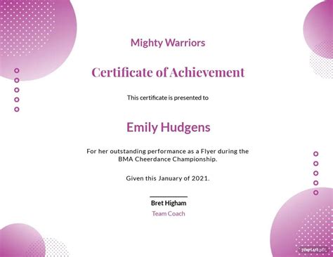 Cheerleading Certificate Of Achievement Template - Google Docs ...