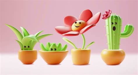 3d Character Mascot Houseplant Set Plasticine Cartoon Style. Vector 24231581 Vector Art at Vecteezy