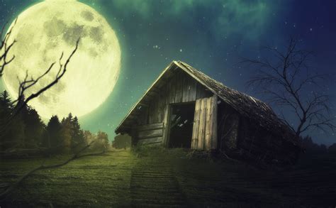 Download Barn Night Full Moon Artistic Building HD Wallpaper