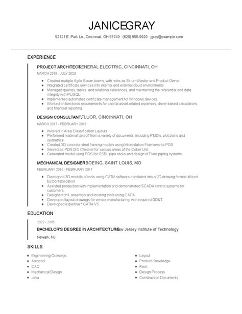 Project Architect Resume Examples and Tips - Zippia