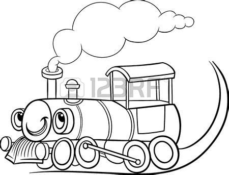 Black and White Cartoon Illustration of Funny Steam Engine Locomotive or Puffer Belly Train ...