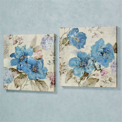 Blue Floral Delight Canvas Wall Art Set