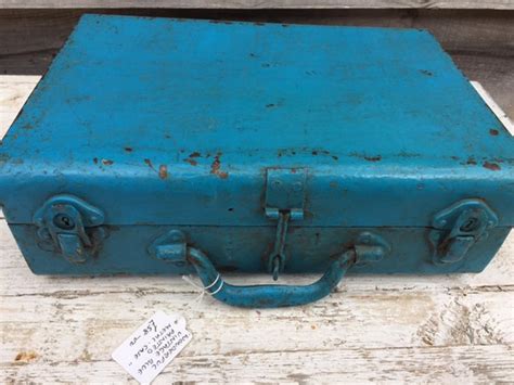 Vintage Metal Briefcase in original Blue Paint