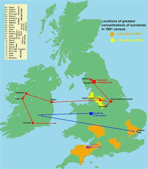 Map of Sandford Families