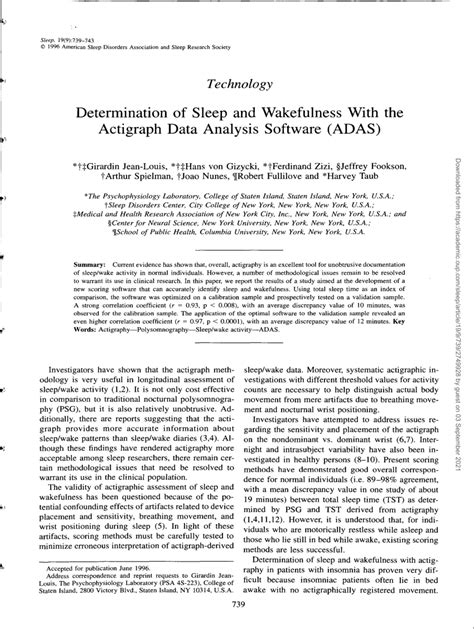 (PDF) Determination of Sleep and Wakefulness With the Actigraph Data Analysis Software (ADAS)