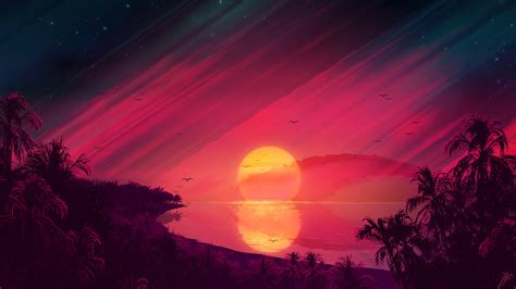 1920x1080 Resolution Retro Beach Art 1080P Laptop Full HD Wallpaper ...