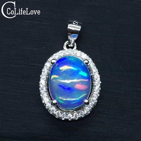 Luxurious silver opal pendant 2ct 8*10mm natural opal gemstone necklace ...