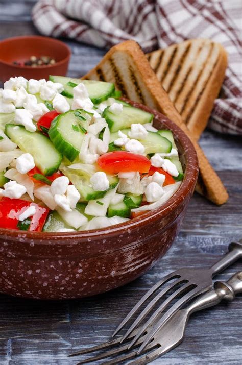 Fresh Vegetable Salad with Cottage Cheese Stock Photo - Image of ...