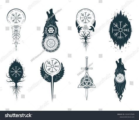 Viking Symbols Isolated Set Hand Drawn Stock Vector (Royalty Free ...