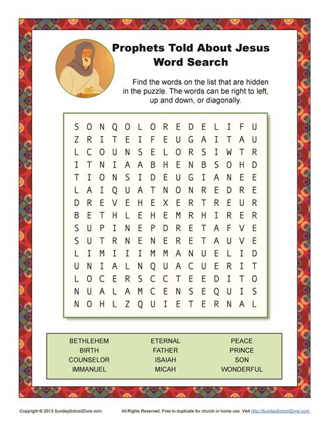 Prophets Told About Jesus' Birth Word Search | Sunday school bible lessons, Bible word searches ...