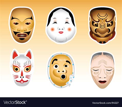 Japanese theatre masks Royalty Free Vector Image