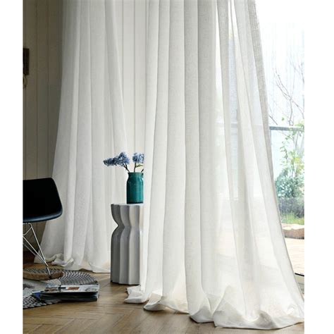 Linen Sheer White Curtains, Sheer Curtain Panels, Shabby Chic Curtains, Sheer Window Curtains ...