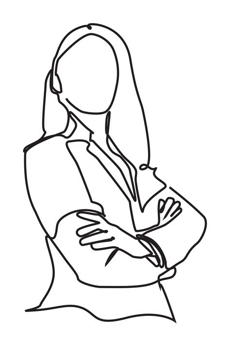 Businesswoman standing with confidence pose. Single line drawing vector ...