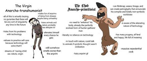 The virgin anarcho-transhumanist vs the chad anarcho-primitivist, anarcho-transhumanism, anarcho ...