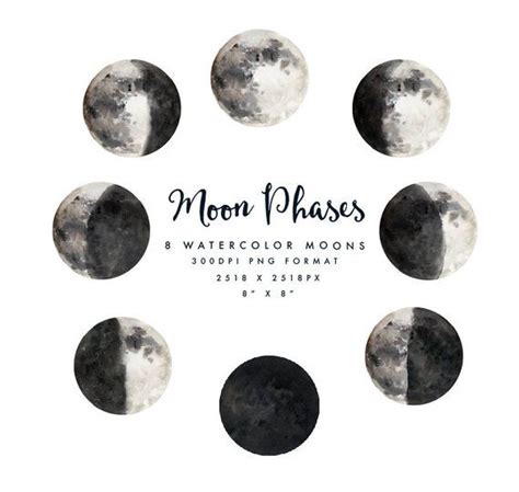 Watercolor Moon Phases/small Set/individual PNG Files/hand Painted/ - Etsy | Watercolor moon ...