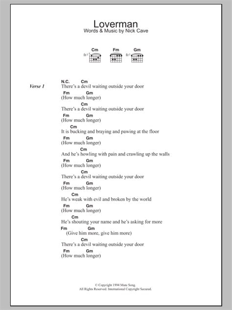 Loverman by Nick Cave & The Bad Seeds Sheet Music for Guitar Chords/Lyrics at Sheet Music Direct