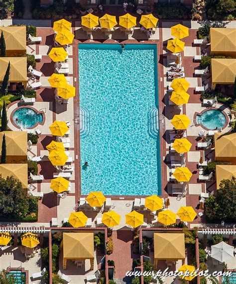 Aerial photo of the pool and cabanas at the Four Seasons Hotel in Westlake Village, California ...