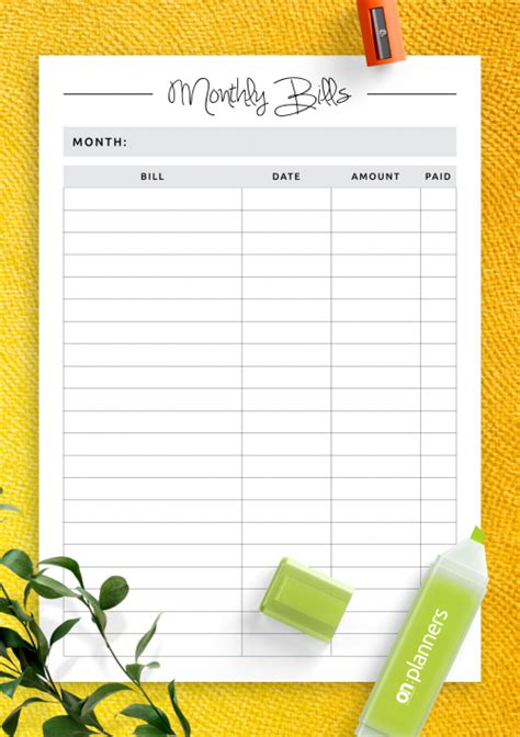 Download Printable Colored monthly budget template PDF