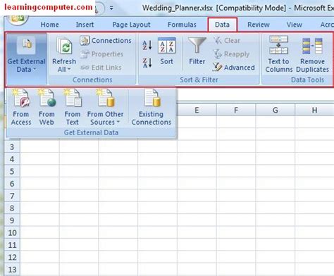 Microsoft excel office - data tab excel 2007