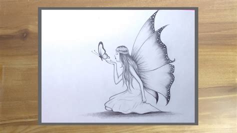 Pencil Sketch Drawing A Beautiful Fairy Picture Step By Step Easy - YouTube