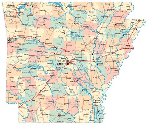 Detailed administrative and road map of Arkansas with cities | Vidiani.com | Maps of all ...