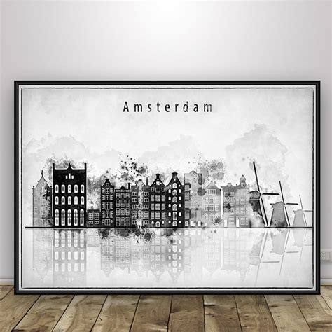 Amsterdam Black White Print Amsterdam Skyline Dutch Cityskape - Etsy