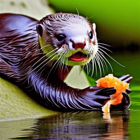 Baby Otter Eats Fish · Creative Fabrica